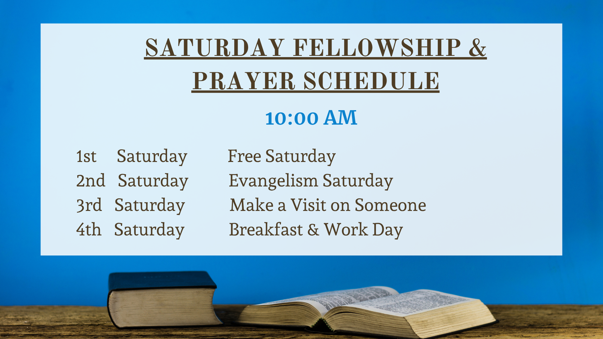 May 2026 Saturday Schedule